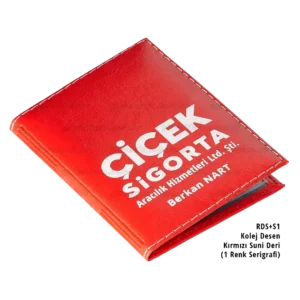 Dikişli Suni Deri Ruhsat Kabı Kırmızı Kolej Desen RDS+S1