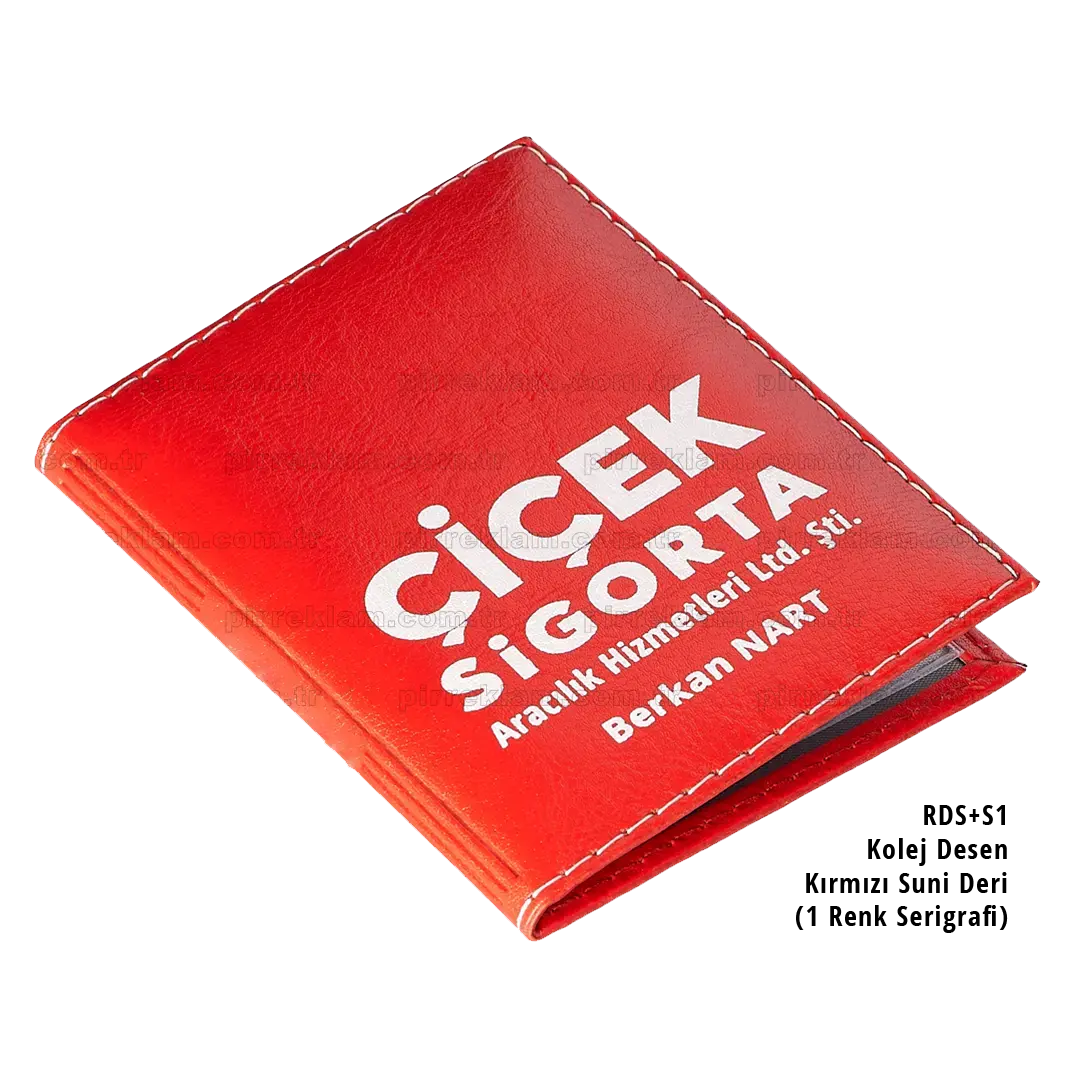 Dikişli Suni Deri Ruhsat Kabı Kırmızı Kolej Desen RDS+S1