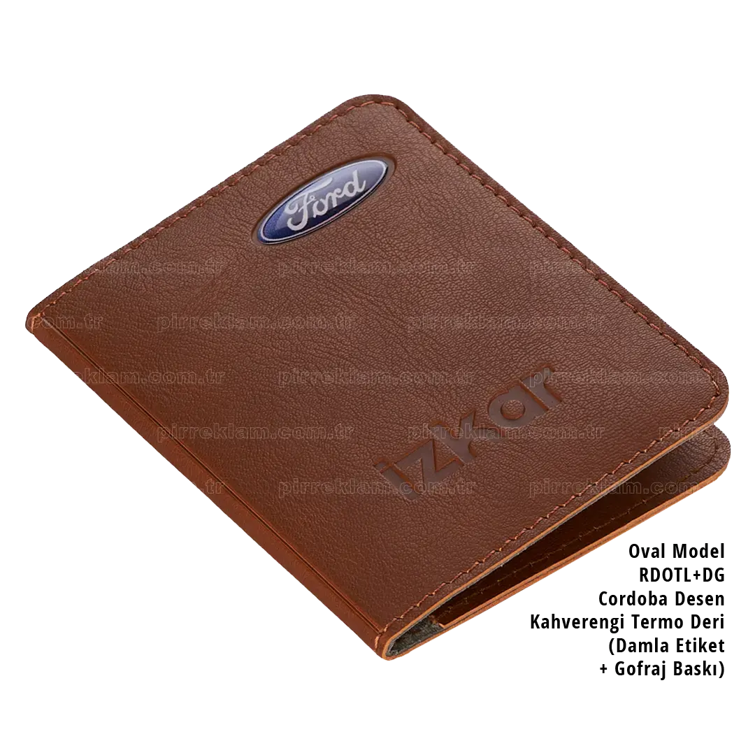 Dikişli Oval Kenar Lüks Desenli Termo Deri Ruhsat Kabı Kahve