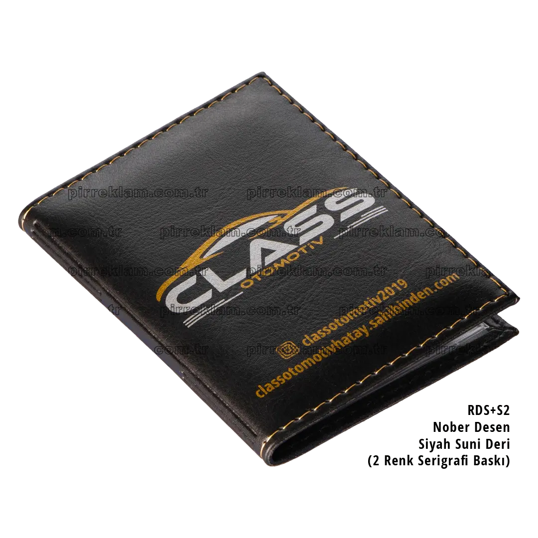 Dikişli Suni Deri Ruhsat Kabı Siyah Kolej Desen RDS+S2